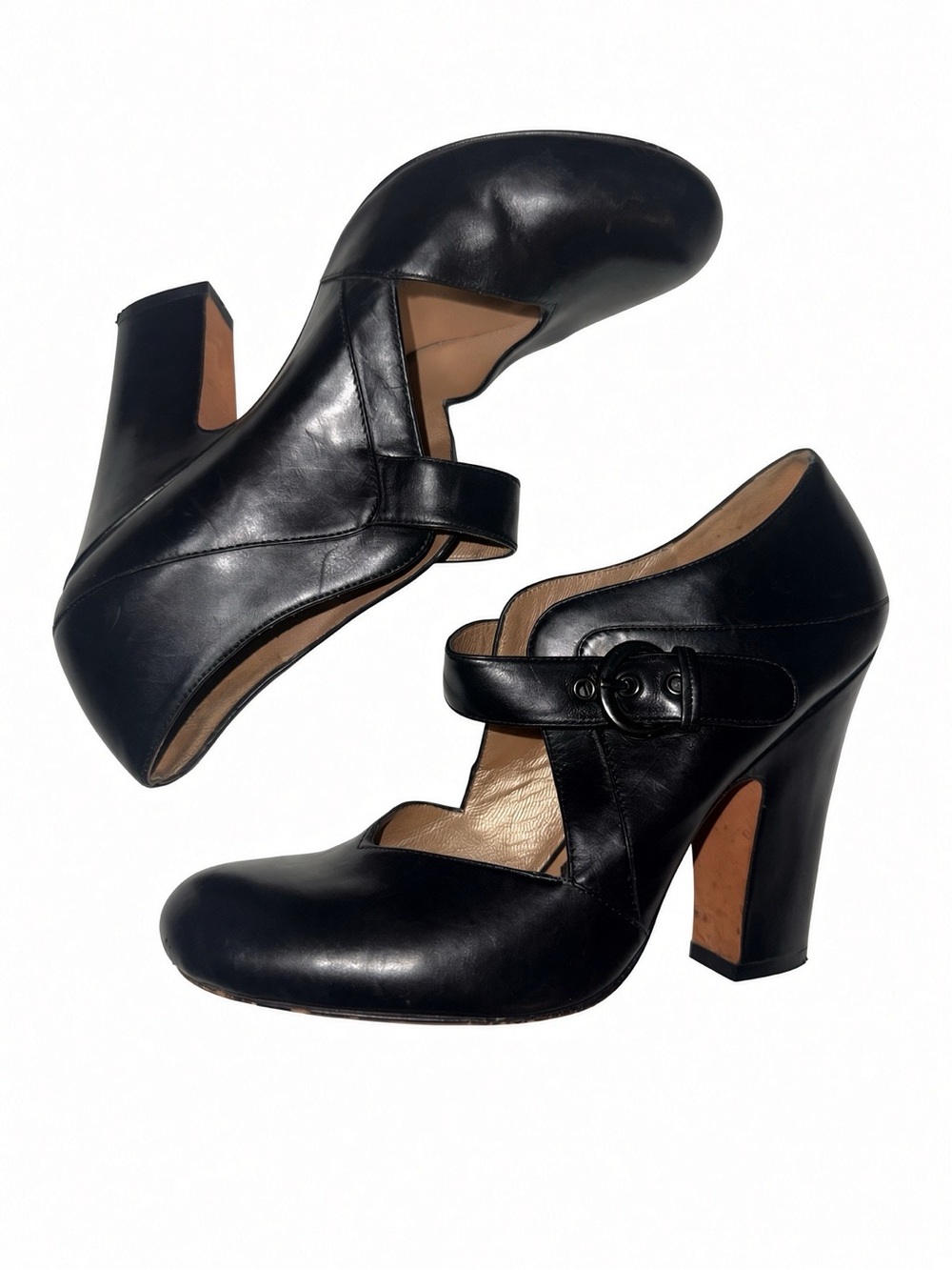 Joan & David Black Leather Mary Jane Pumps 7.5 with 4” Heel